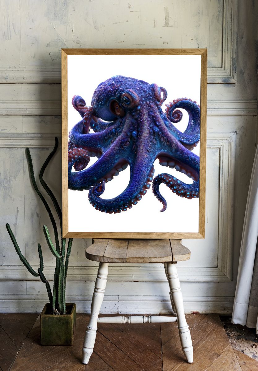 Blue Octopus Illustration Poster. room preview