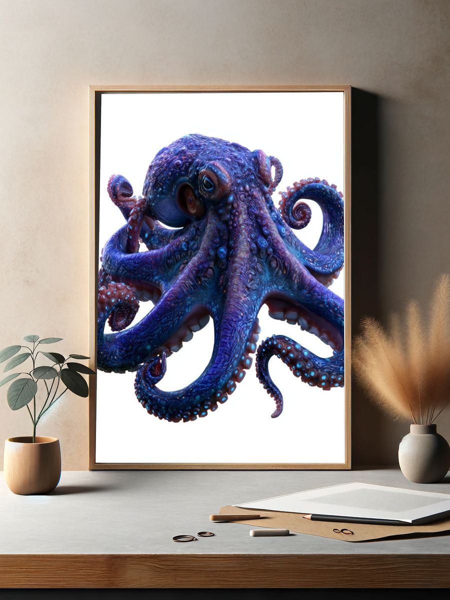Blue Octopus Illustration Poster. — room view 2