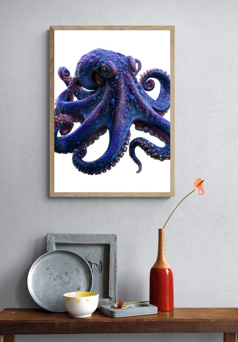 Blue Octopus Illustration Poster. — room view 3