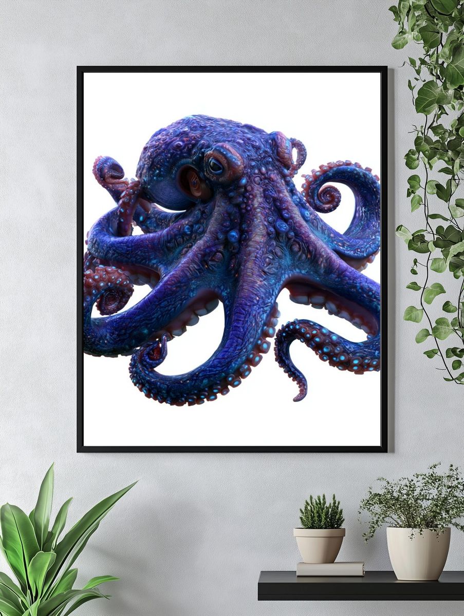 Blue Octopus Illustration Poster. — room view 4