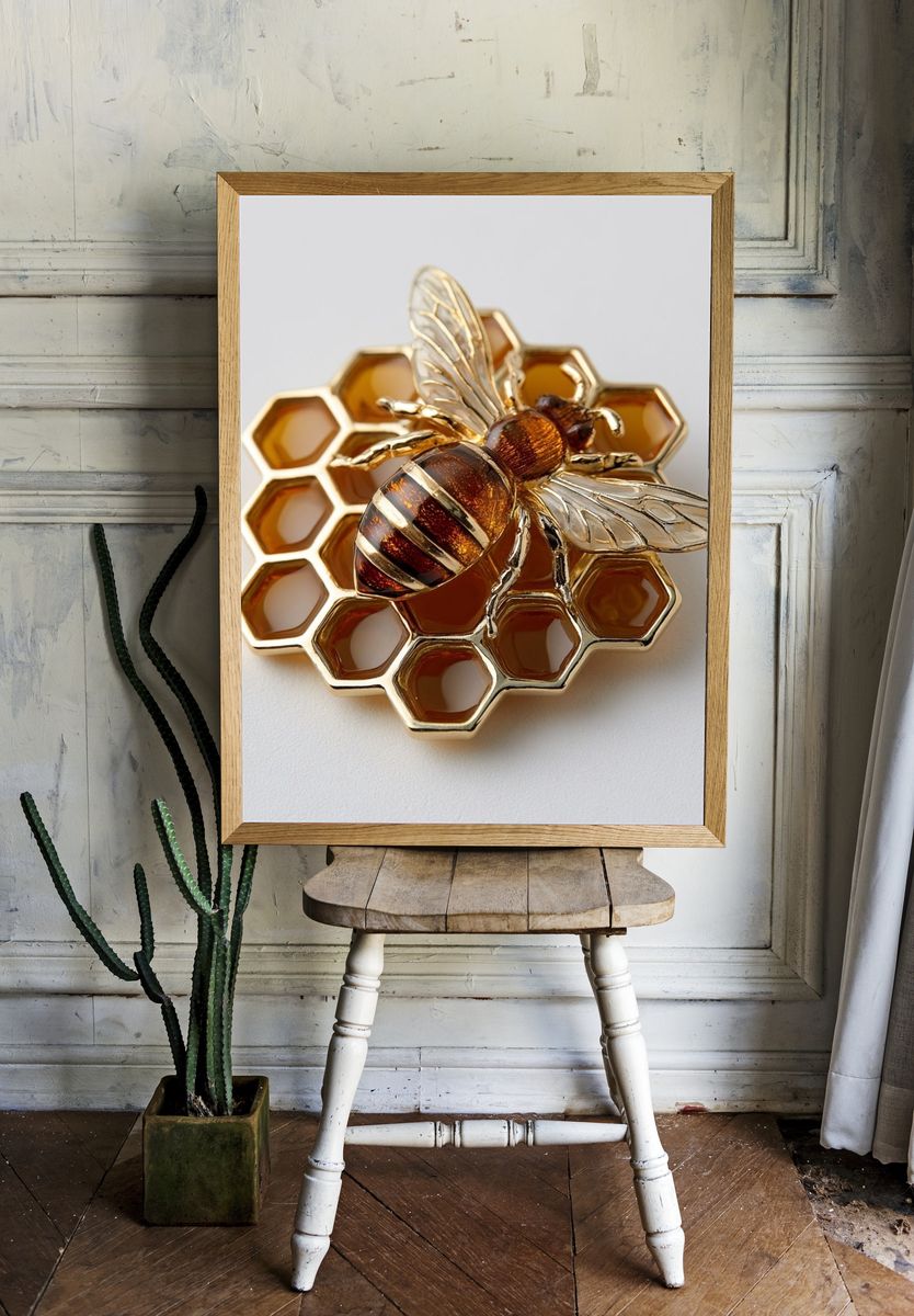 Golden Bee Honeycomb Poster. room preview