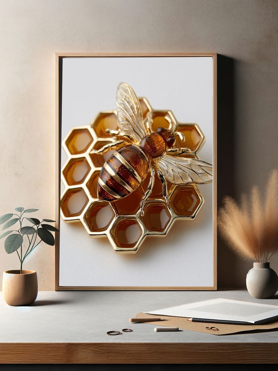 Golden Bee Honeycomb Poster. — room view 2