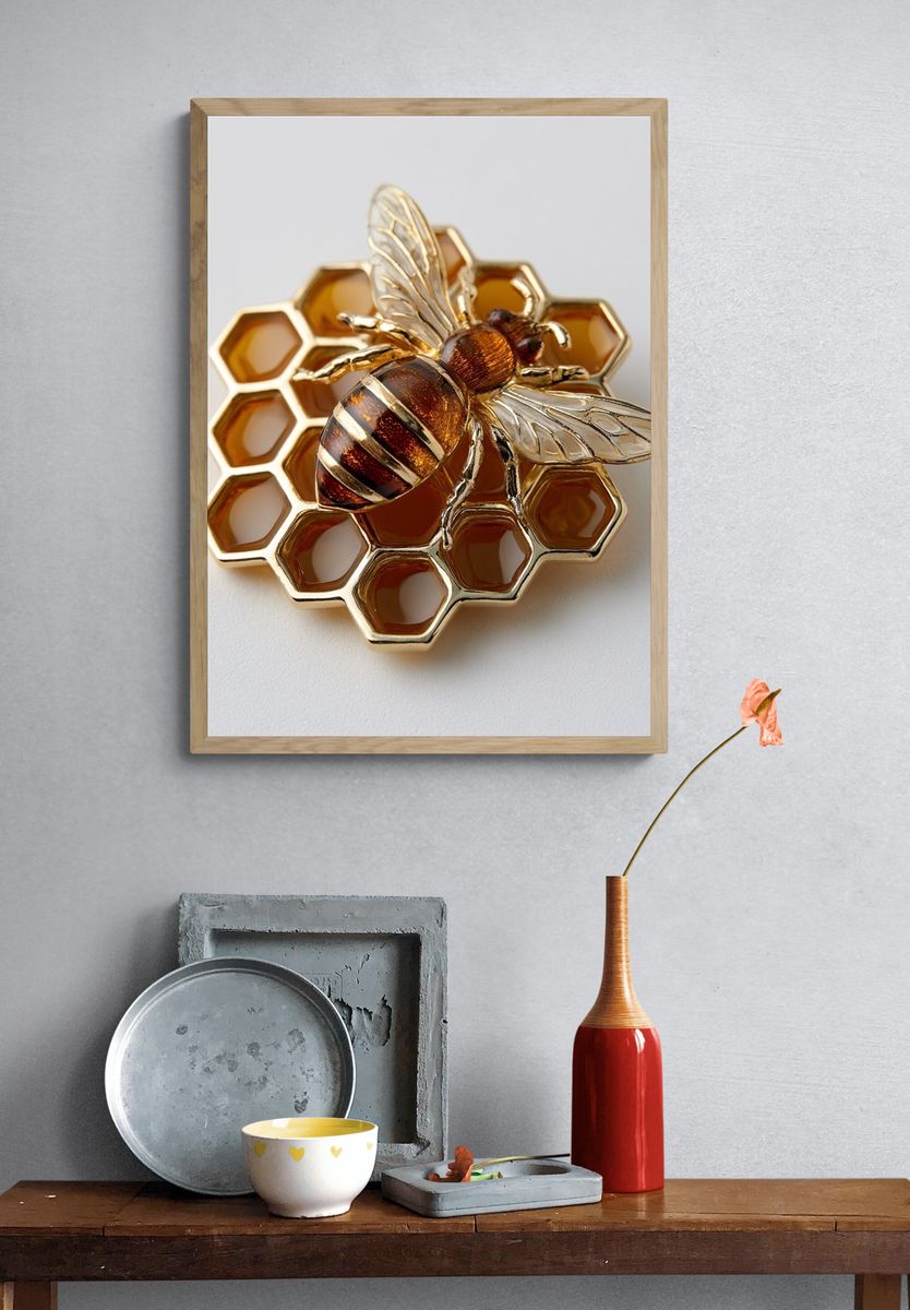 Golden Bee Honeycomb Poster. — room view 3