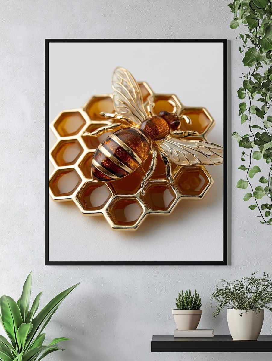 Golden Bee Honeycomb Poster. — room view 4