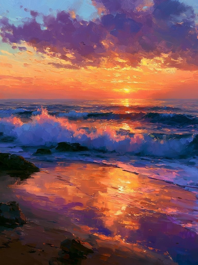 Sunset Ocean Waves Illustration Poster. poster — illustration art