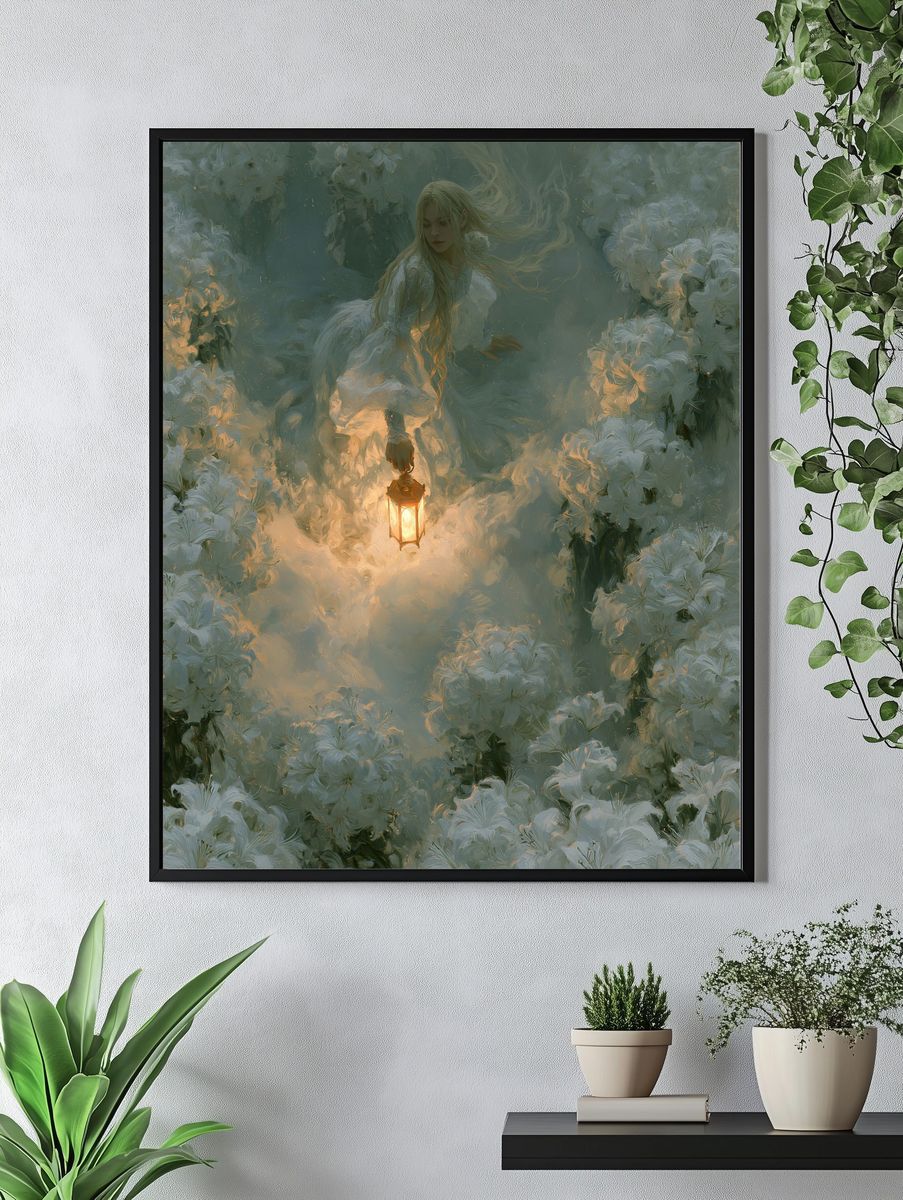Lantern in the Blossoms Fantasy Print. — room view 4