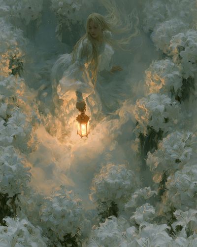 Lantern in the Blossoms Fantasy Print.