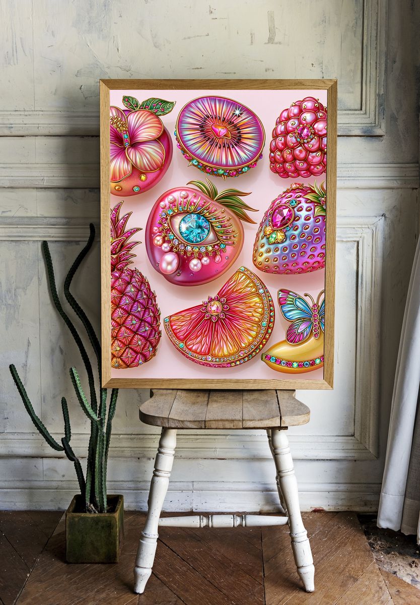 Jeweled Fruit Fantasy Illustration Poster. room preview