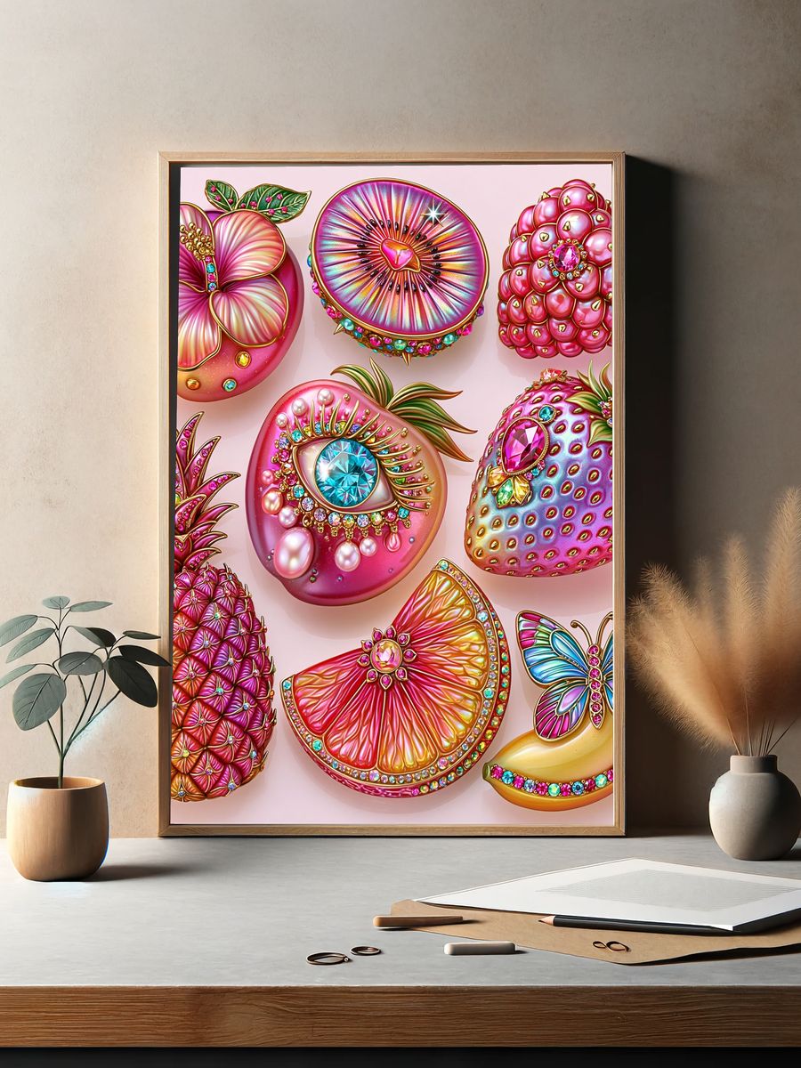 Jeweled Fruit Fantasy Illustration Poster. — room view 2