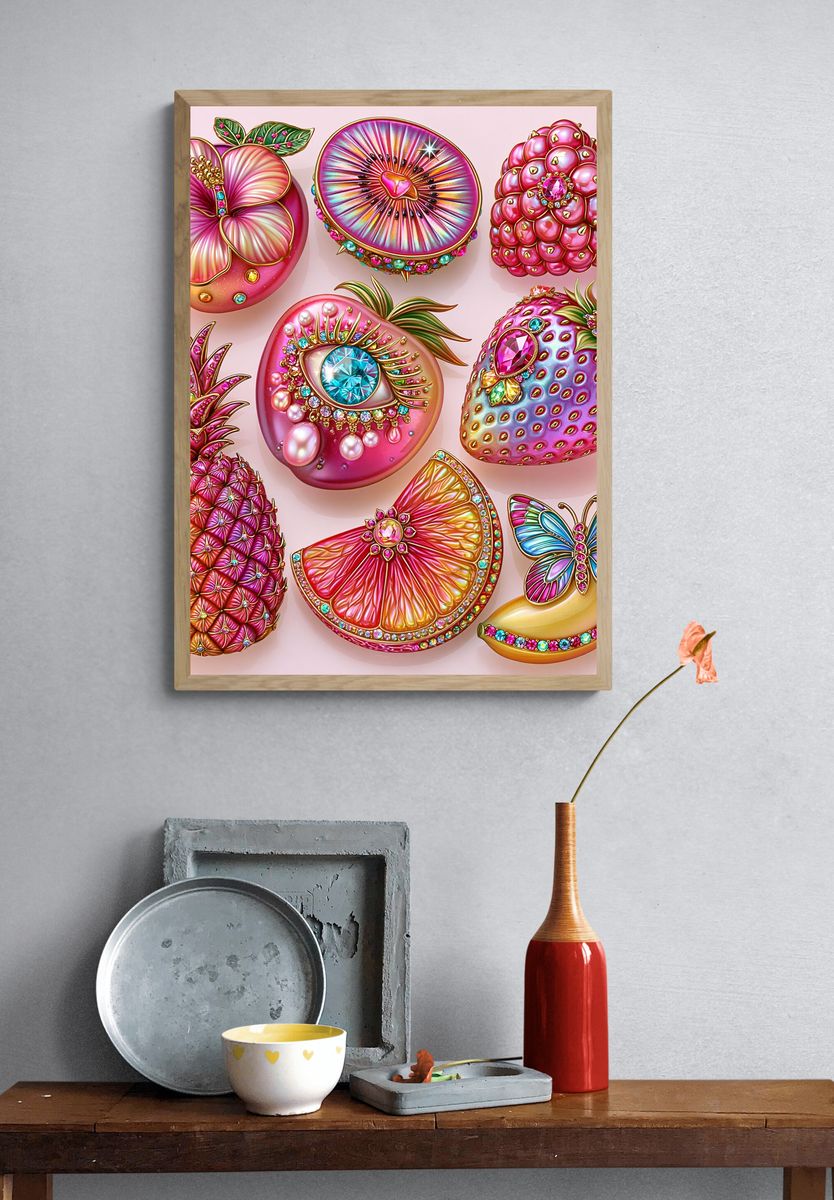 Jeweled Fruit Fantasy Illustration Poster. — room view 3
