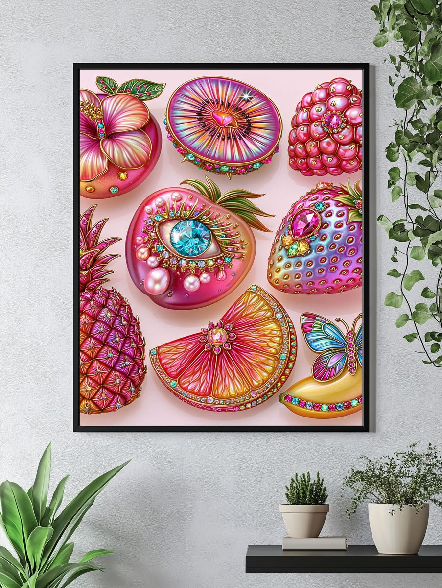 Jeweled Fruit Fantasy Illustration Poster. — room view 4