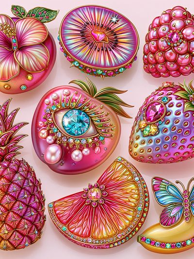 Jeweled Fruit Fantasy Illustration Poster.