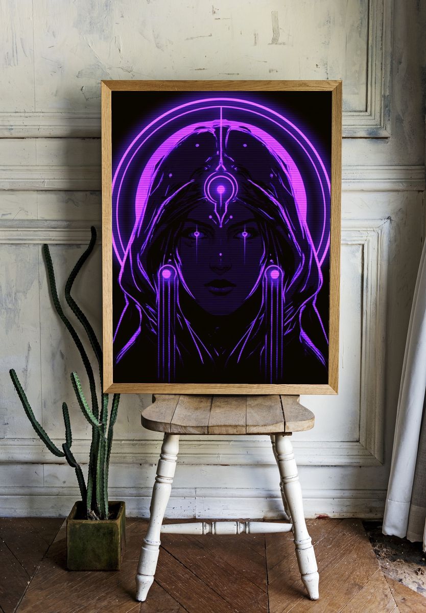 Neon Oracle Portrait Print. room preview