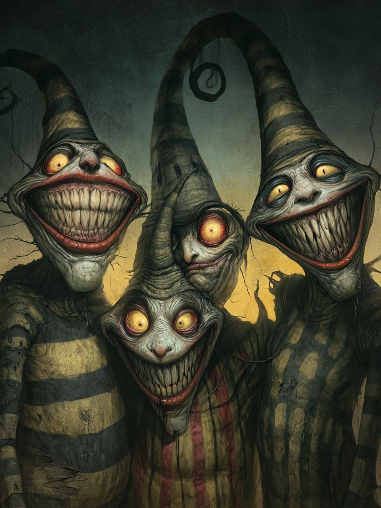 Creepy Grinning Clowns Illustration Poster. poster detail