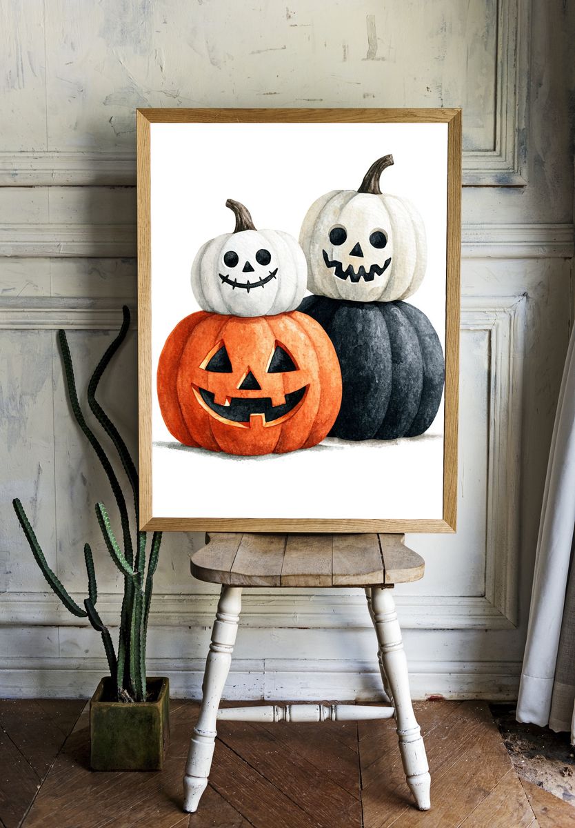 Halloween Pumpkins Watercolor Poster. — room view 1