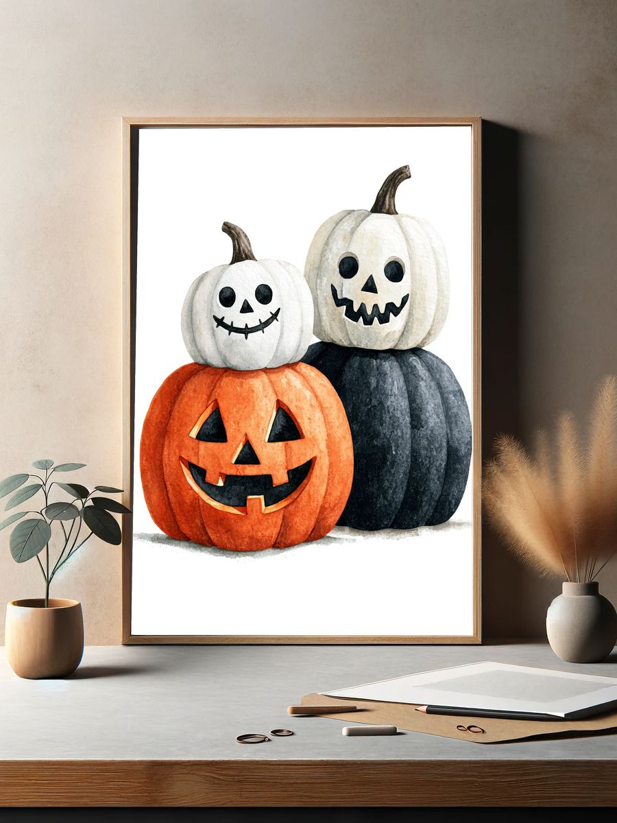 Halloween Pumpkins Watercolor Poster. — room view 2