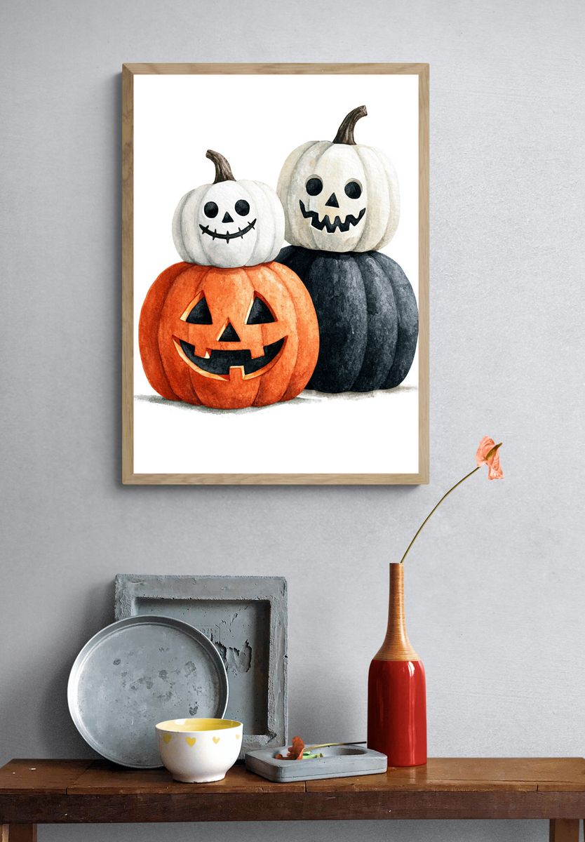 Halloween Pumpkins Watercolor Poster. — room view 3