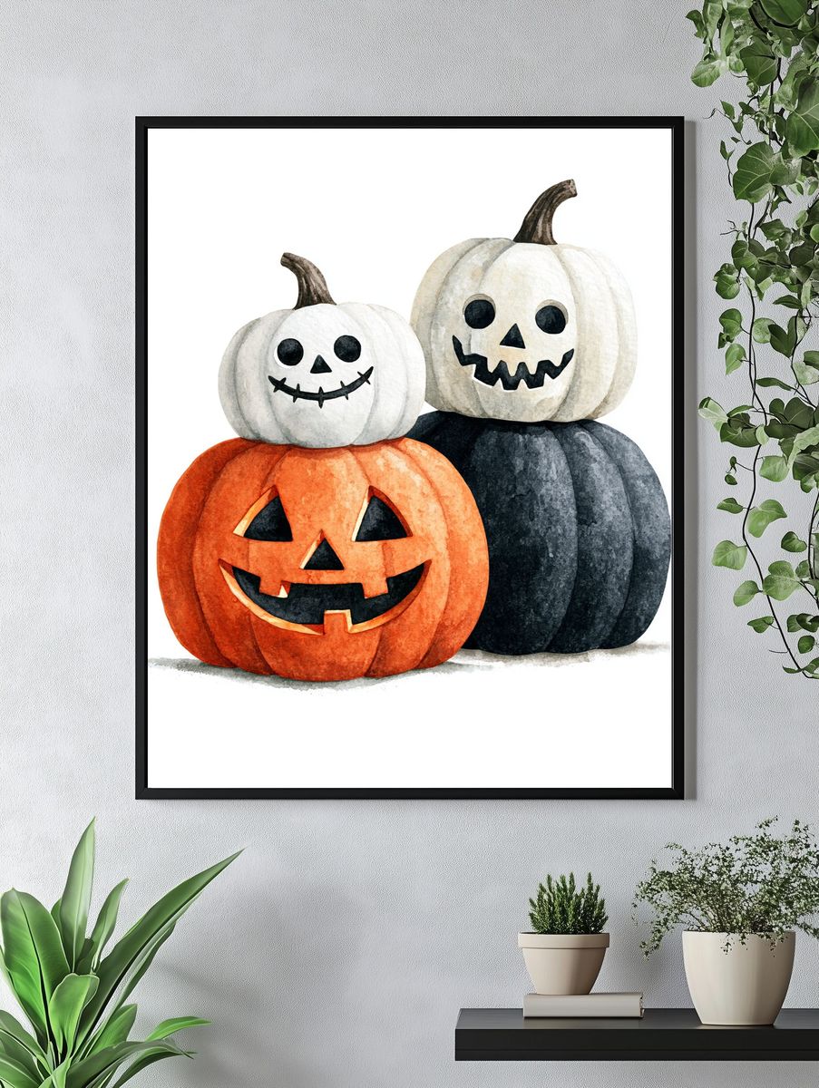 Halloween Pumpkins Watercolor Poster. — room view 4