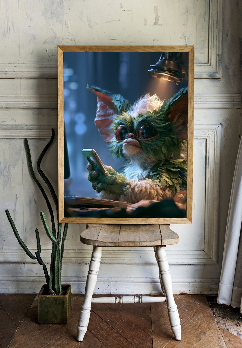 Gremlin at the Keyboard Illustration Poster. room preview