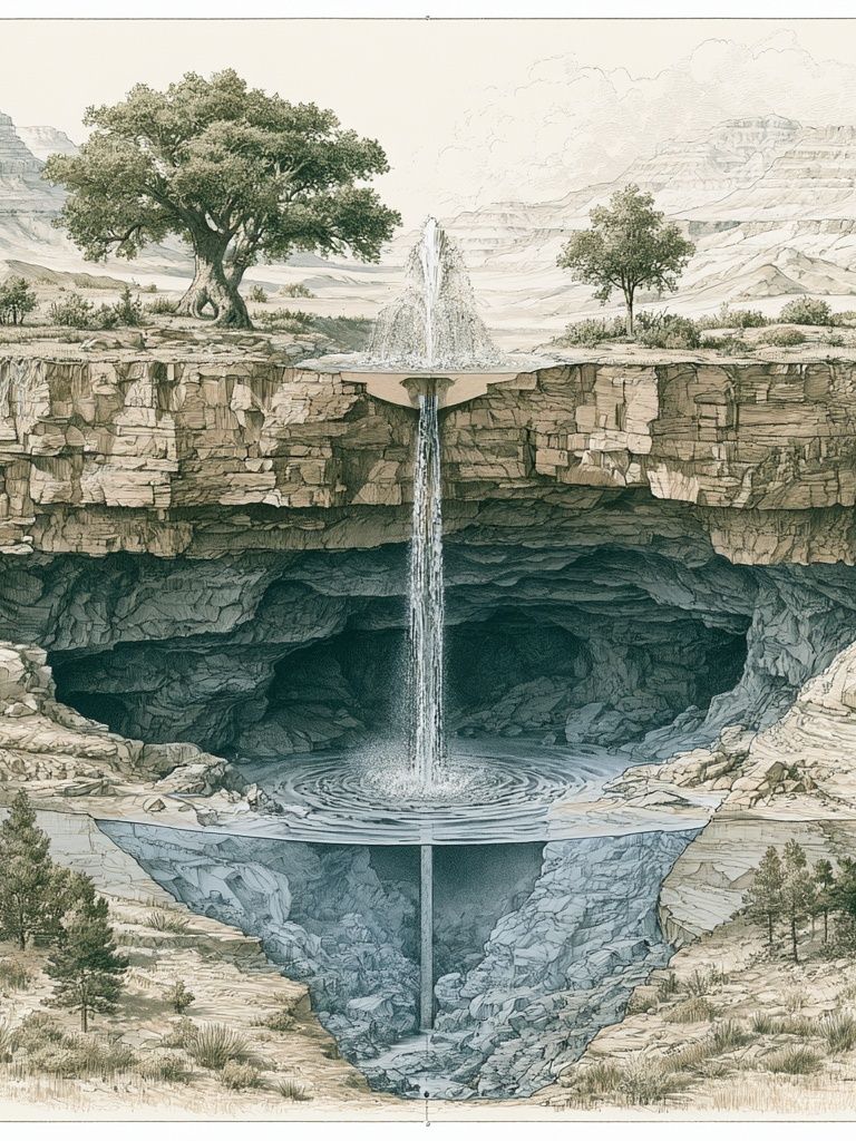 Hidden Waterfall Landscape Print. poster — illustration art