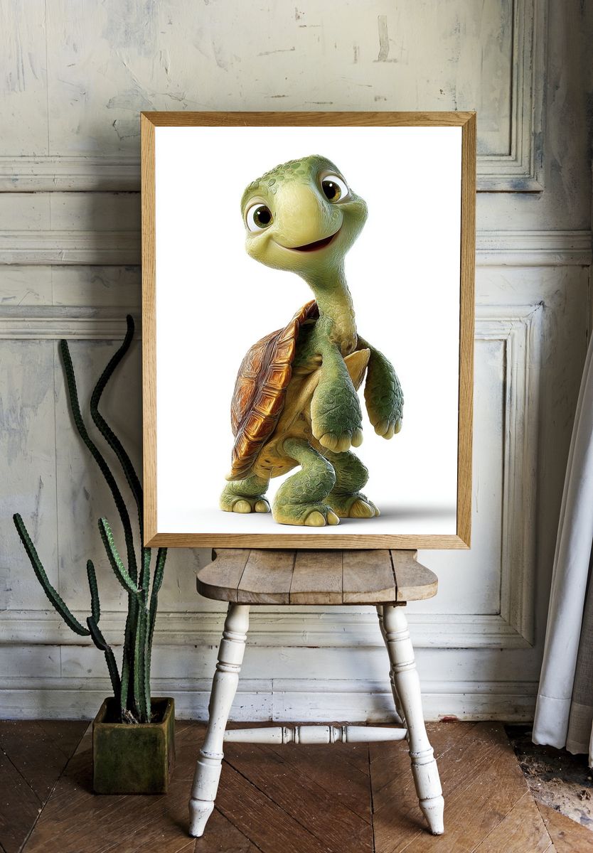 Smiling Turtle Character Illustration Poster. room preview