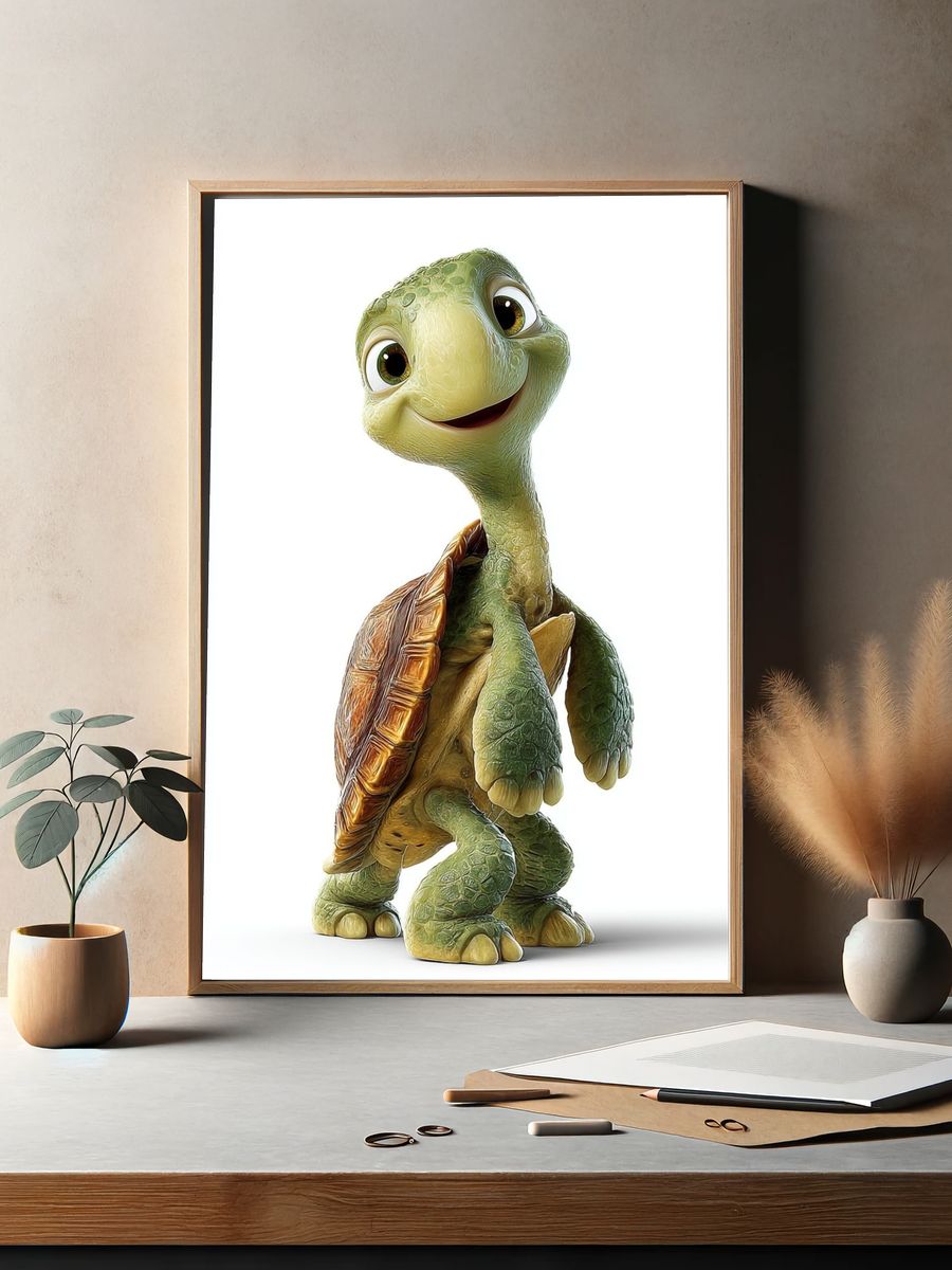 Smiling Turtle Character Illustration Poster. — room view 2