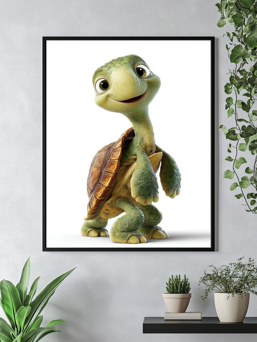 Smiling Turtle Character Illustration Poster. — room view 4