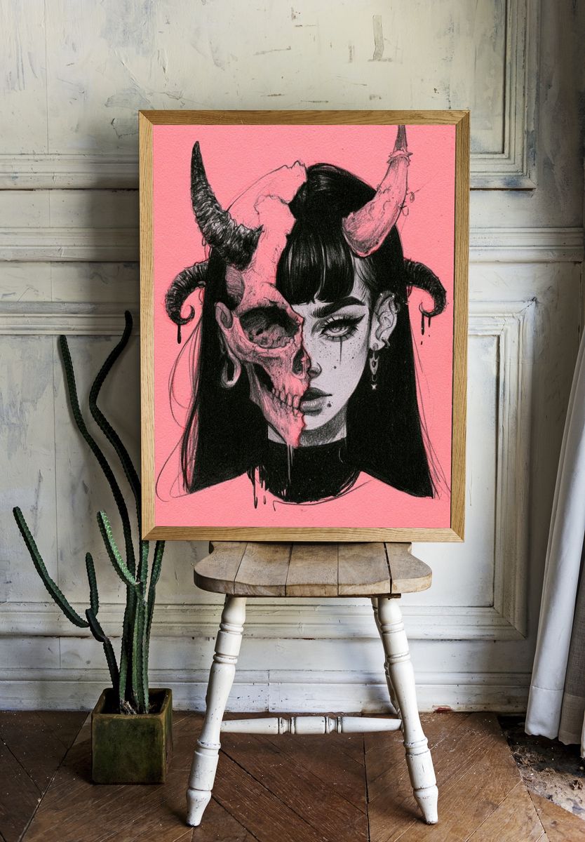 Gothic Horned Portrait Print. room preview
