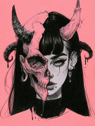 Gothic Horned Portrait Print. poster