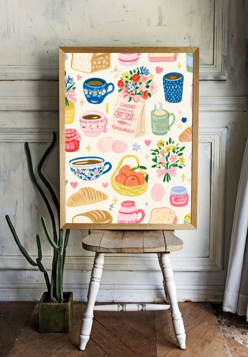 Pastel Breakfast Pattern Illustration Poster. room preview