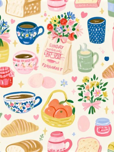 Pastel Breakfast Pattern Illustration Poster. poster