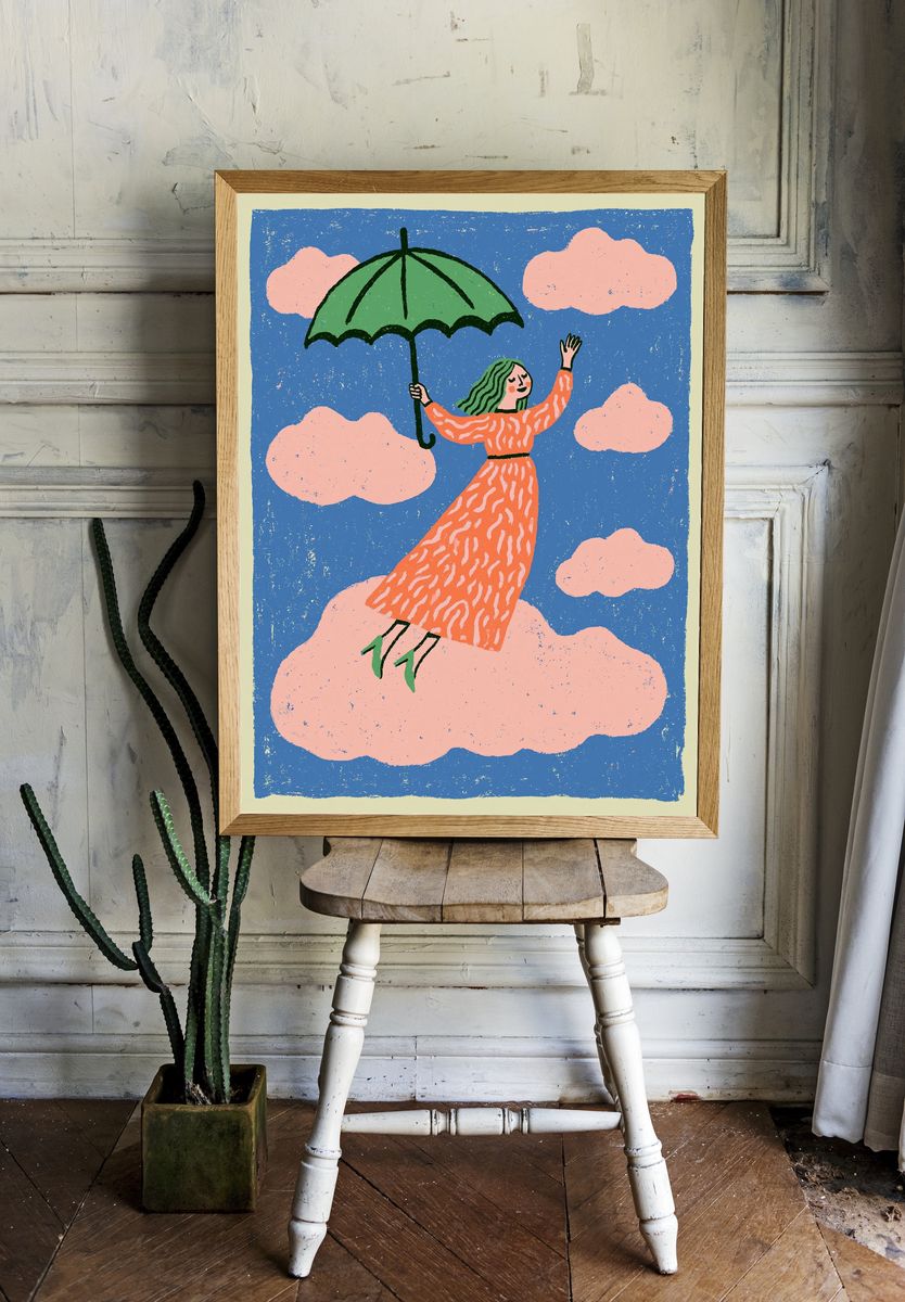 Girl with Umbrella Illustration Poster. — room view 1