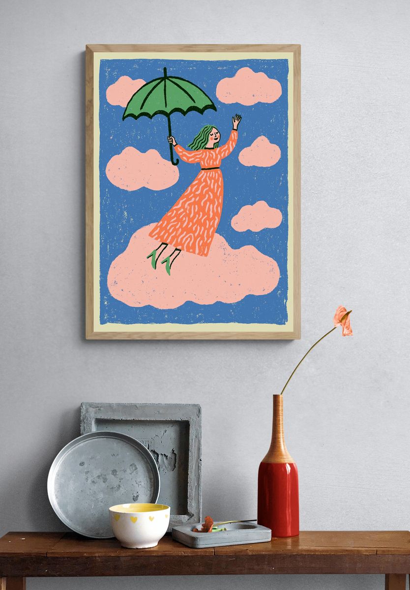 Girl with Umbrella Illustration Poster. — room view 3