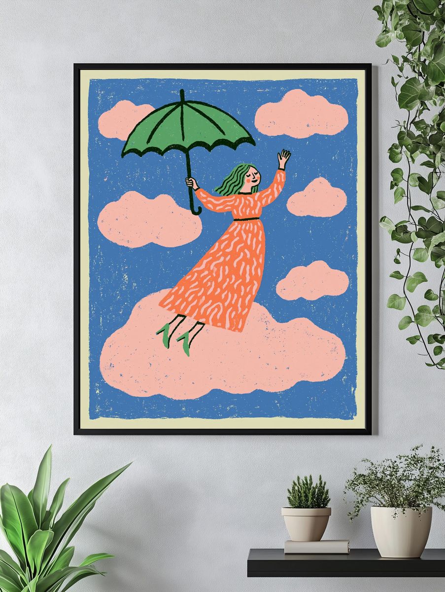 Girl with Umbrella Illustration Poster. — room view 4