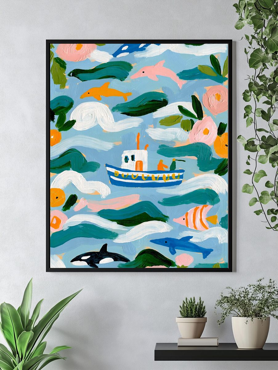 Whimsical Ocean Life Illustration Poster. — room view 4