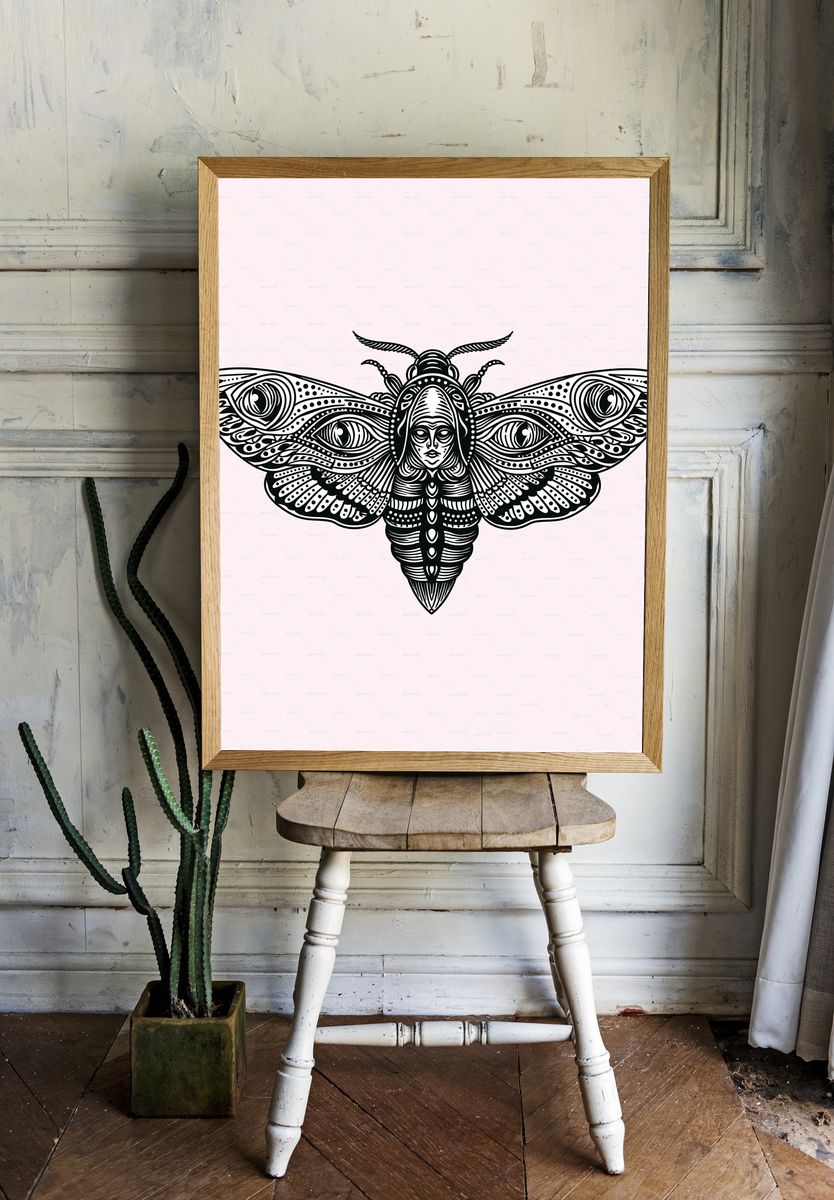 Moth Goddess Line Art Poster. room preview