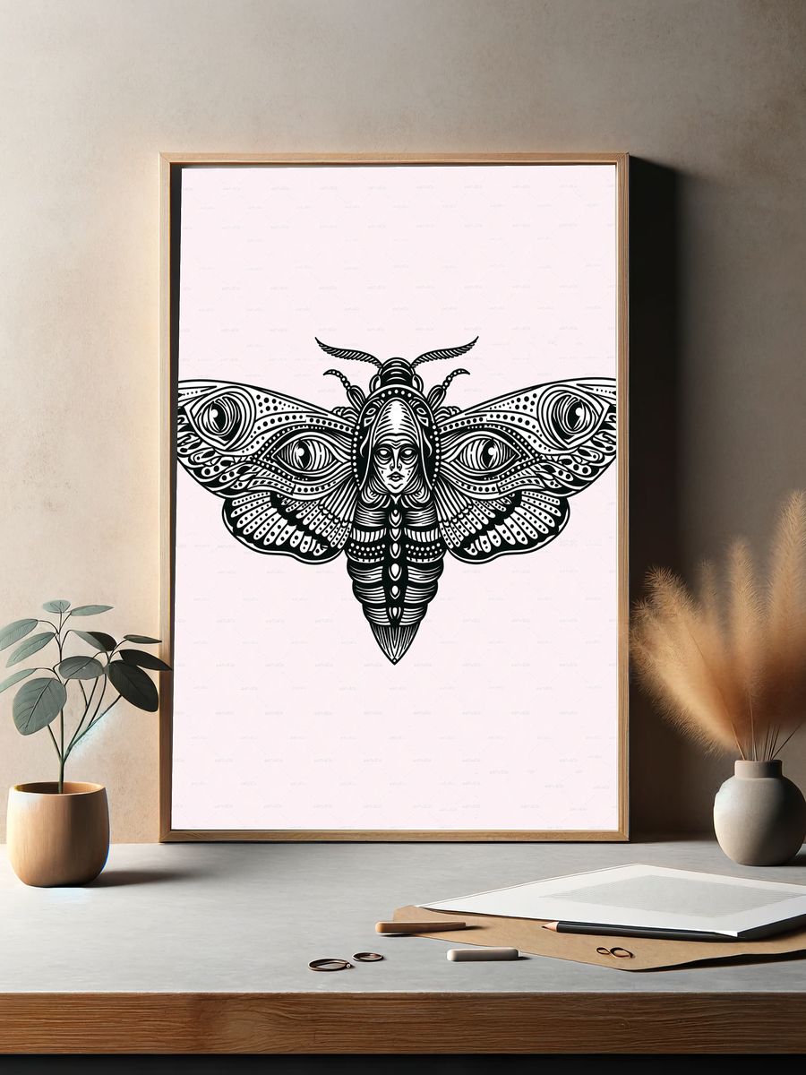 Moth Goddess Line Art Poster. — room view 2