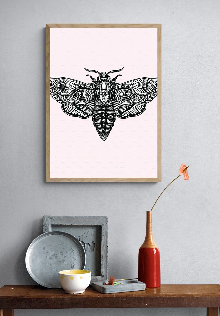 Moth Goddess Line Art Poster. — room view 3