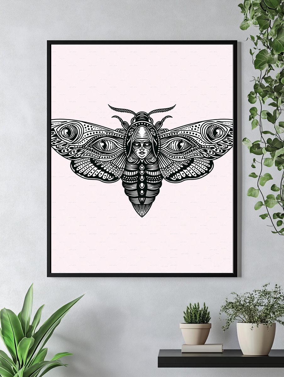 Moth Goddess Line Art Poster. — room view 4