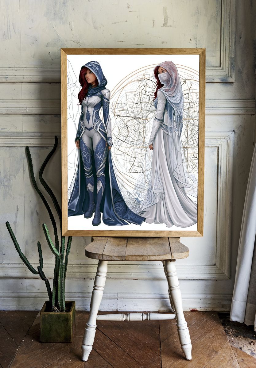 Hooded Fantasy Woman Illustration Poster. — room view 1