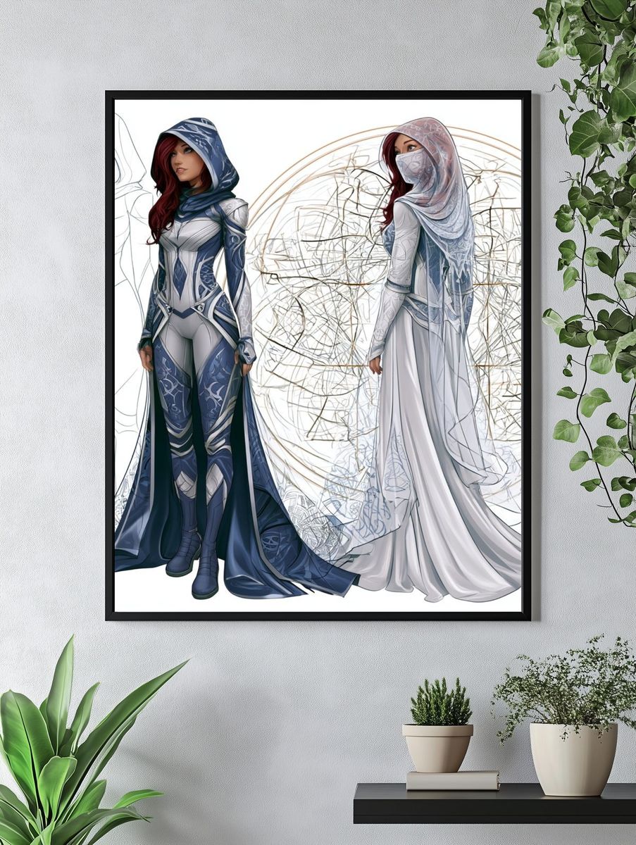 Hooded Fantasy Woman Illustration Poster. — room view 4