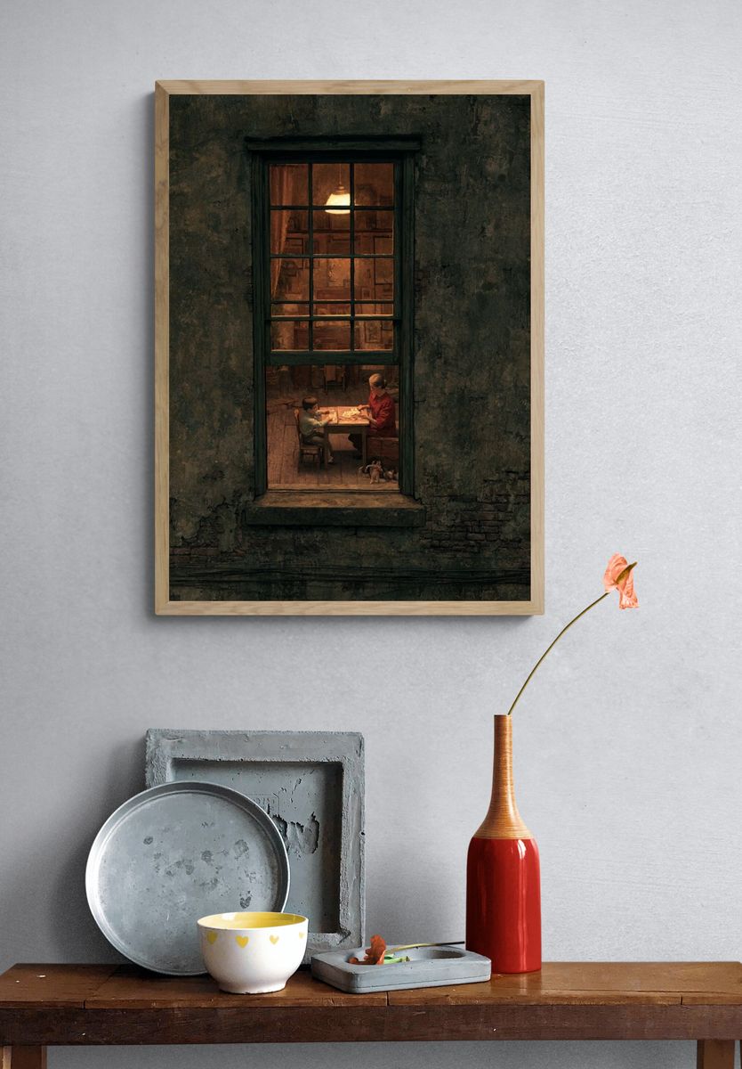 Warm Window Scene Illustration Poster. — room view 3