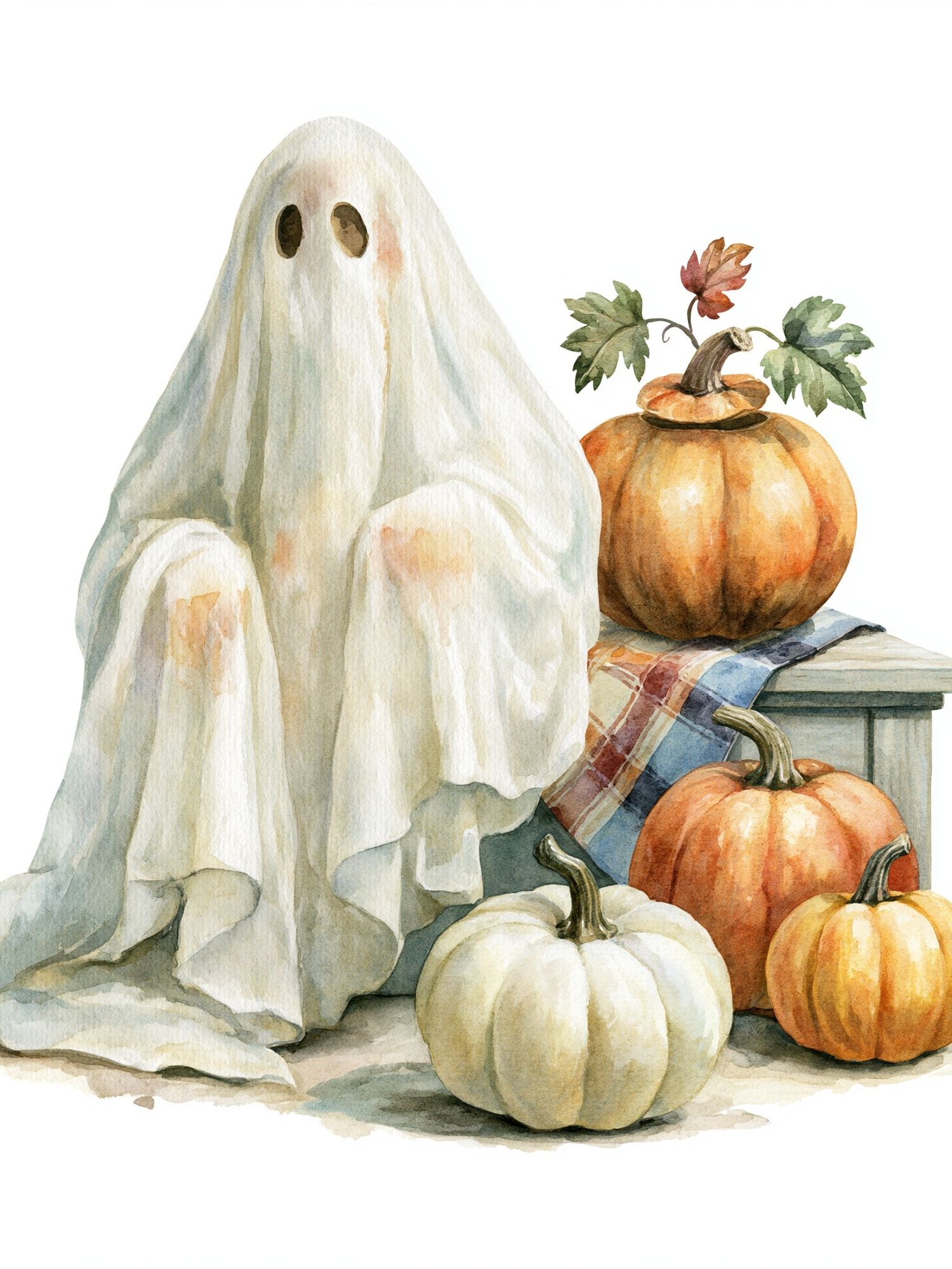 Ghost and Pumpkins Watercolor Poster. poster detail