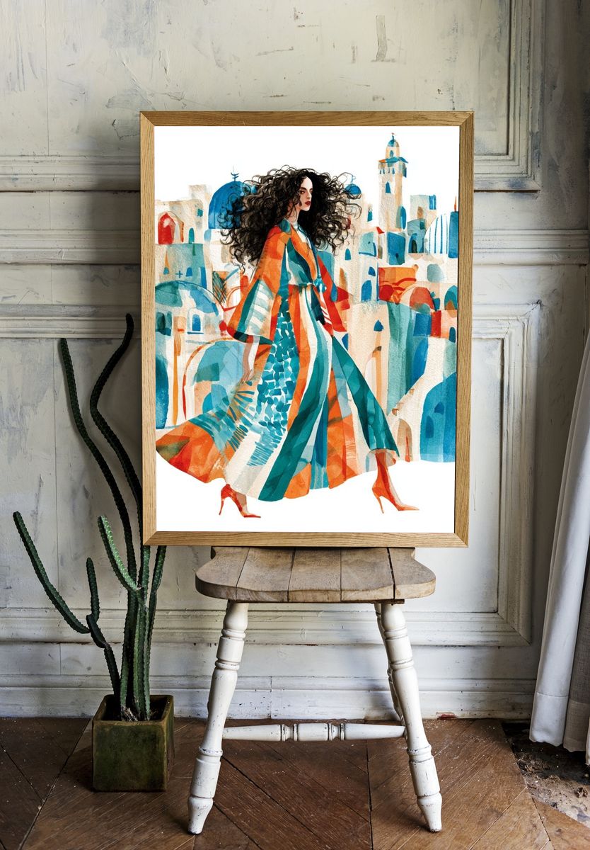 Mediterranean Fashion Illustration Poster. — room view 1