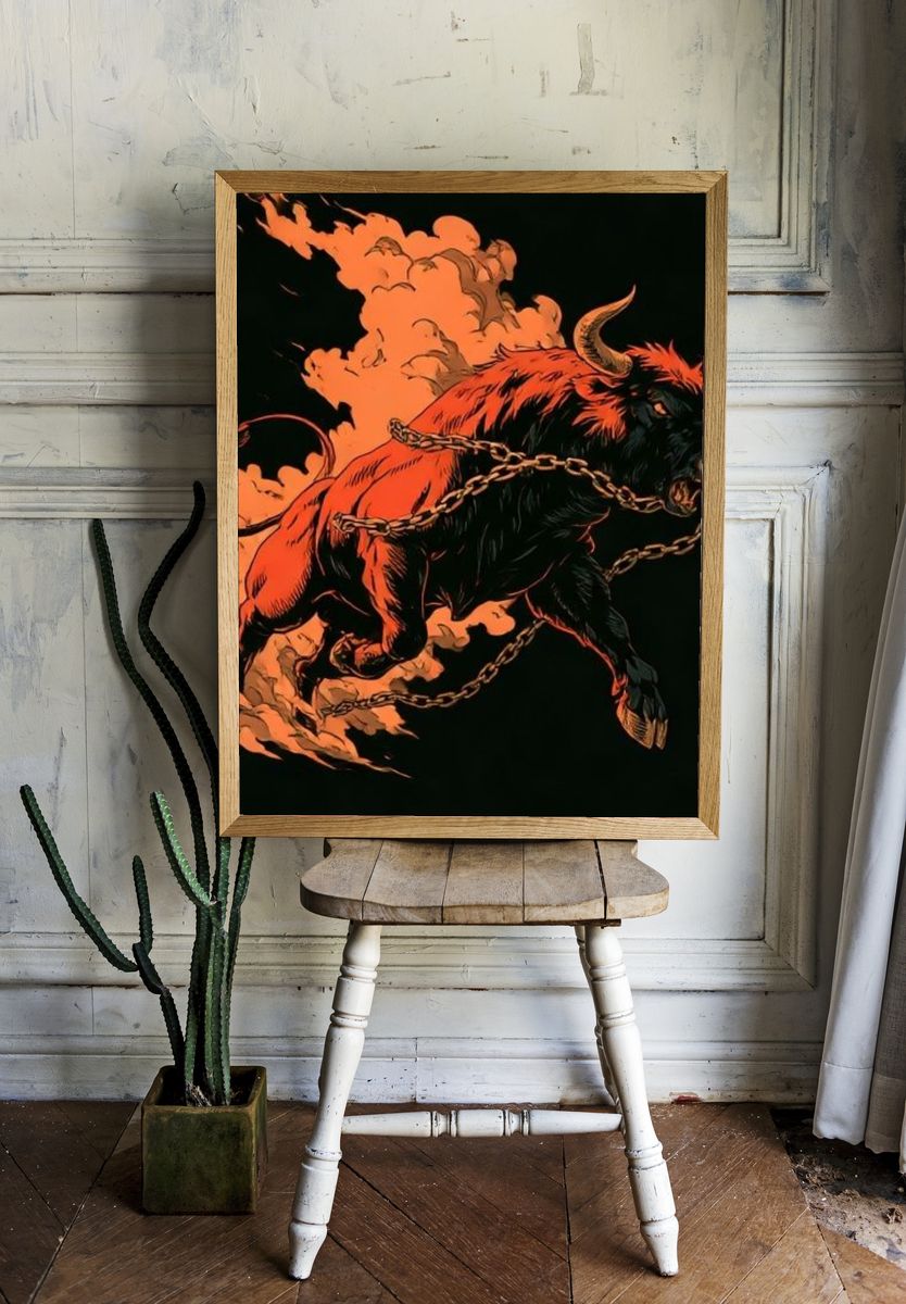 Charging Bull Digital Art Poster. room preview