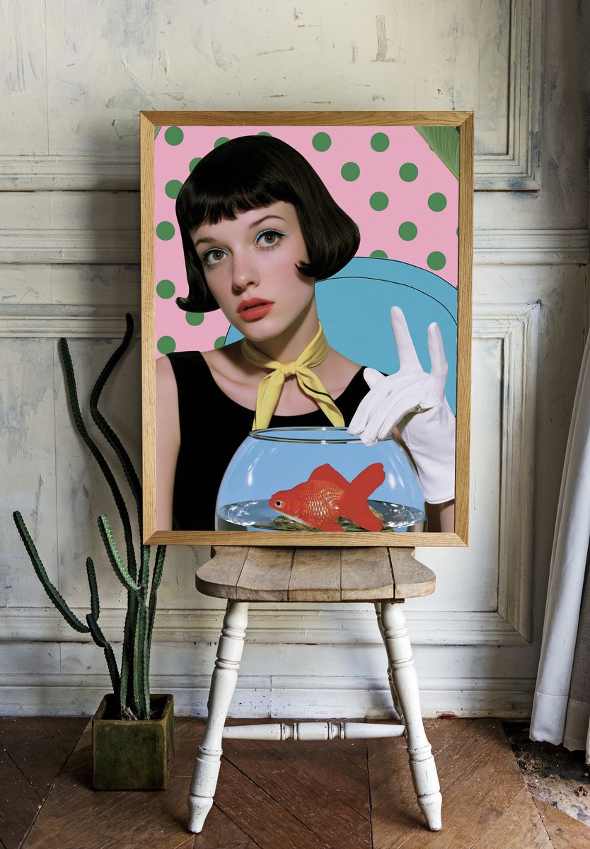 Pop Art Girl with Goldfish Poster. — room view 1