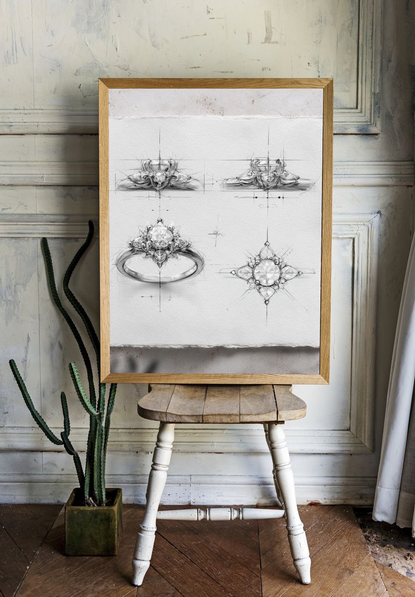 Diamond Ring Sketch Poster. — room view 1
