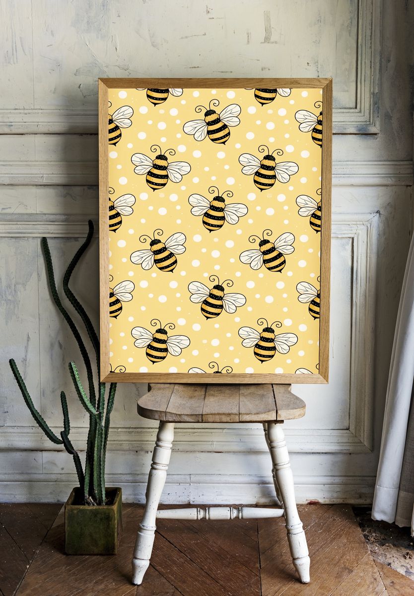 Bee Pattern Illustration Poster. room preview