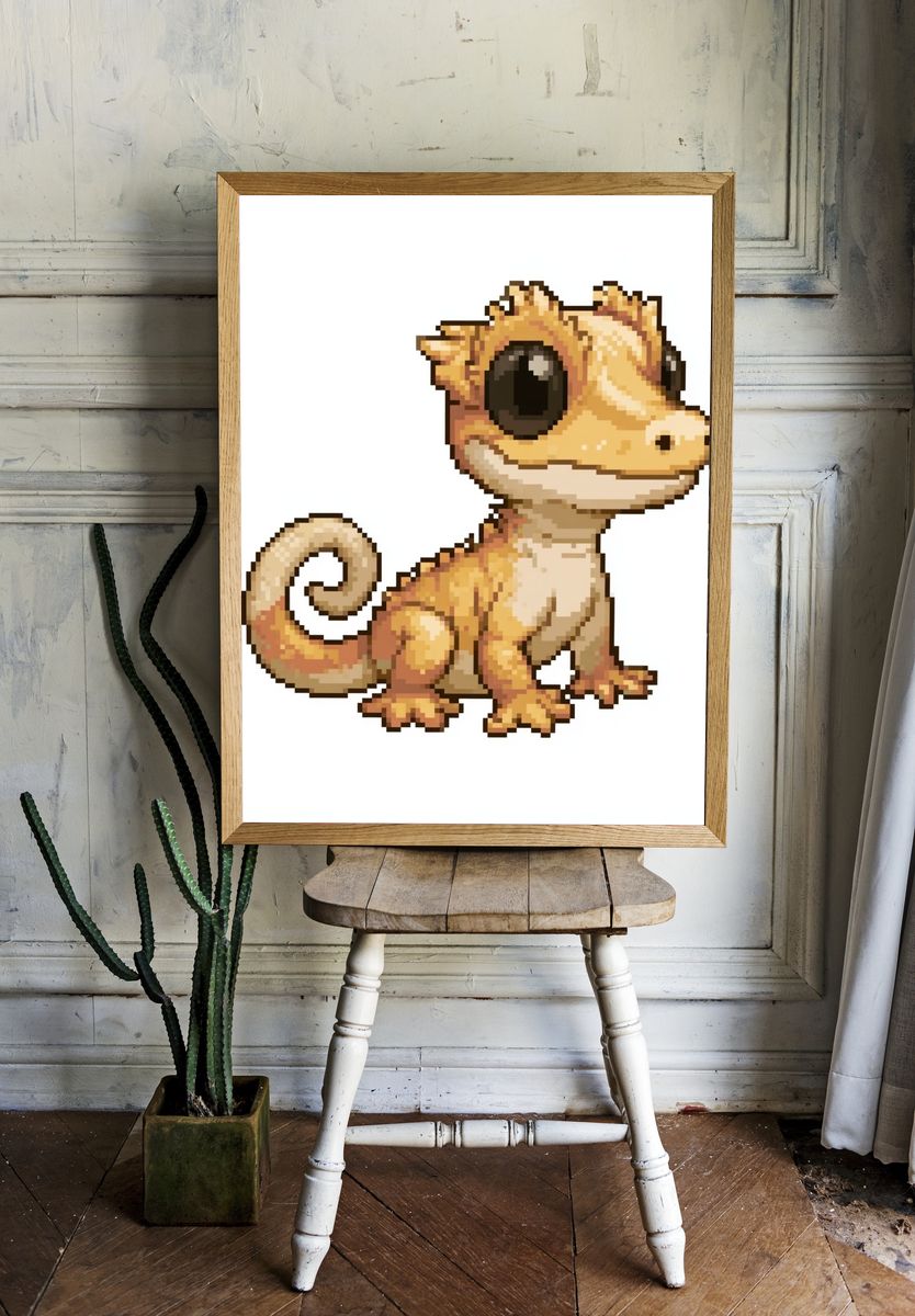 Pixel Gecko Illustration Poster. — room view 1