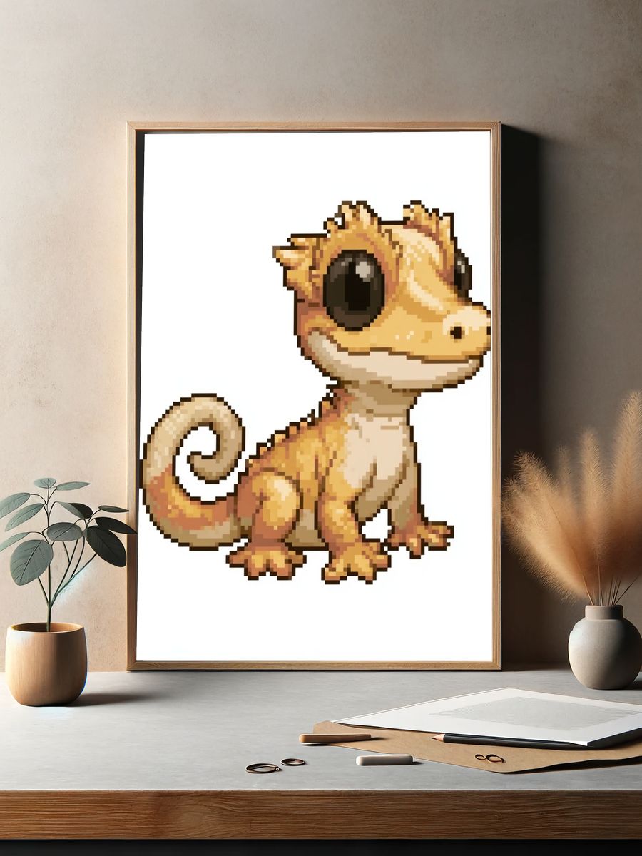 Pixel Gecko Illustration Poster. — room view 2
